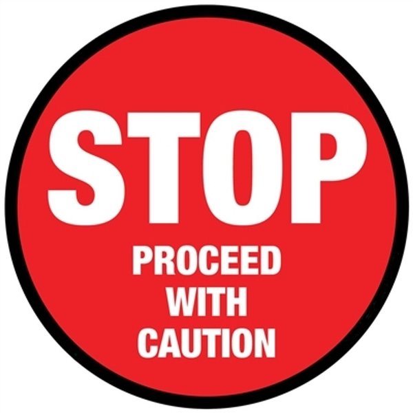 5S Supplies STOP Proceed With Caution 32in Diameter Non Slip Floor Sign FS-STPPWC-32